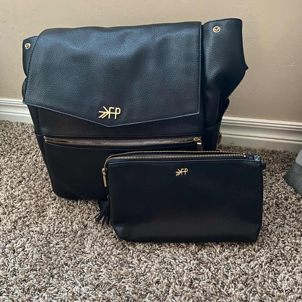 Freshly picked diaper bag backpack black/gold full